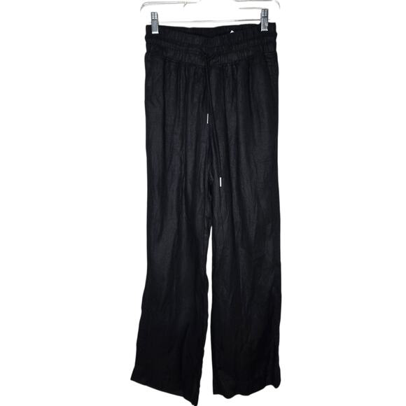 Quince Womens 100% Linen Wide Leg Pants slacks Black sz XS elastic waist - Picture 2 of 8